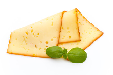 Cheese slices isolated on the white background.