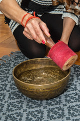Fototapeta premium Tibetan handcrafted singing bowls. Tibetan sound massage.