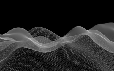 Abstract landscape on a white background. Cyberspace grid. Hi-tech network. 3D illustration