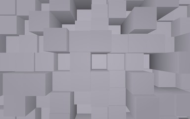 Abstract gray elegant cube geometric background. Chaotically advanced rectangular bars. 3D Rendering, 3D illustration
