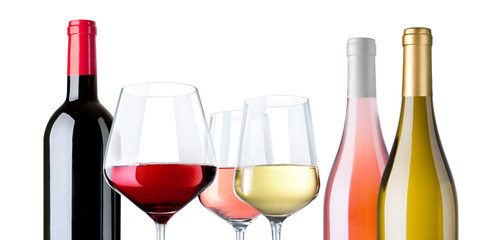 wine bottles and glasses isolated
