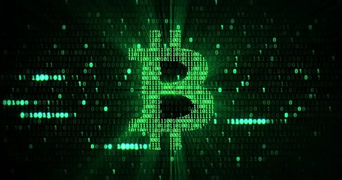 virtual green bitcoin symbol crypto digital currency on green matrix background, new business financial risk concept, with alpha channel