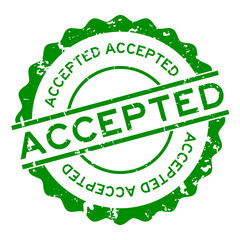Grunge green accepted word round rubber seal stamp on white background