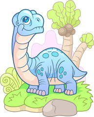 cartoon, cute dinosaur apatosaurus, funny illustration
