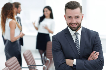 businessman on background of office.