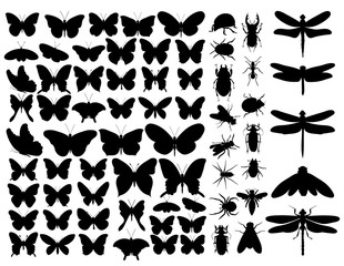  set of butterflies and insects silhouettes