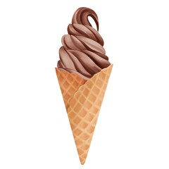 Chocolate ice cream cone isolated on white