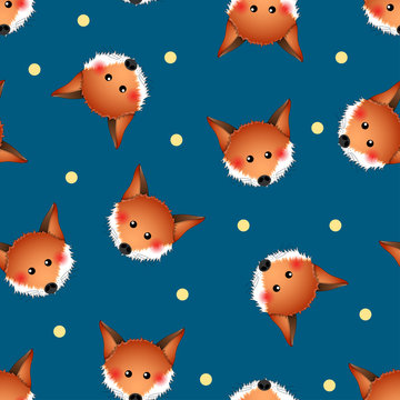 Cute Red Fox on Indigo Blue Background