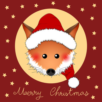Red Fox Santa Claus on Red Christmas Greeting Card