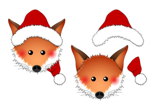 Red Fox Santa Claus isolated on White Background.