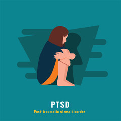 PTSD. Post traumatic stress disorder. Mental health illustration