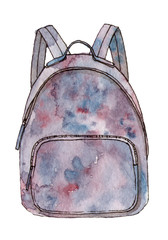 watercolor fashion sketch backpack. hand painted isolated illustration.