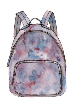 Watercolor Fashion Sketch Backpack. Hand Painted Isolated Illustration.