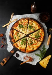 Photo sur Plexiglas Pizzeria Délicieuse pizza margherita à la roquette et au basilic