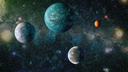 Fototapeta premium Kepler planets, stars and galaxies in outer space showing the beauty of space exploration. Elements furnished by NASA . 