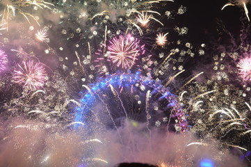 Firework London Eye, Happy New Year - obrazy, fototapety, plakaty