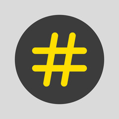 Hashtag icon on grey background.