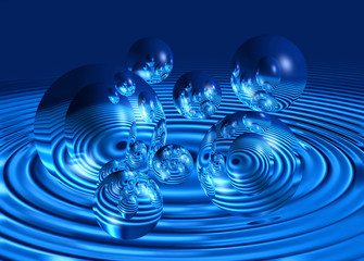 3d blue spheres and ripples graphic background