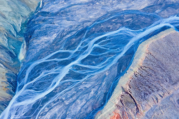 aerial view of blue canyon riverbed