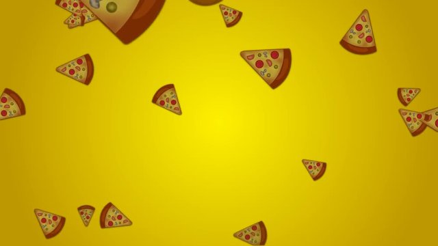 Falling Junk food on yellow background for motion graphics, birthday, advertise etc, falling donuts, falling burger,  falling pizza, food pattern background