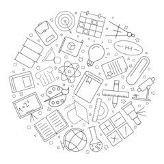 Education circle background from line icon. Linear vector pattern. Vector illustration