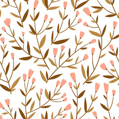 Repeated background with delicate sprigs and little flowers. Cute floral vector seamless pattern. Natural design for wedding invitation or fabric.