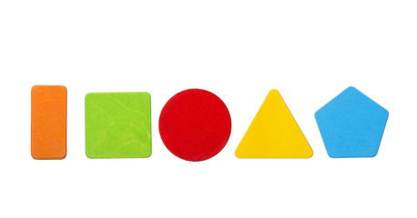 Colorful wooden toy blocks in geometric shapes