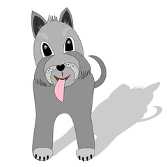 Fototapeta na wymiar Cute gray schnauzer, dog cartoon illustration with shadow isolated on white background, vector illustration