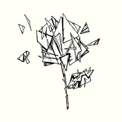 Drawing illustration of rose made with glass shards and pieces. Conceptual hand drawn illustration.