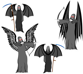 set of four grim Reapers with scythe and wings, instead of skull face