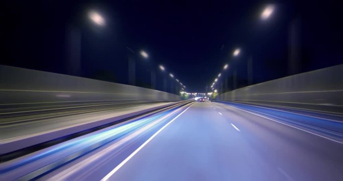 4K - Night highway timelapse