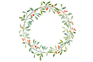 Handmade watercolor Christmas wreath - obrazy, fototapety, plakaty