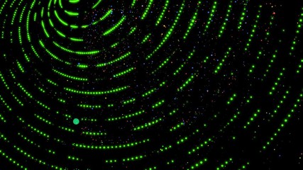 Abstract dark background animation with moving lines in circles. Futuristic science concept.