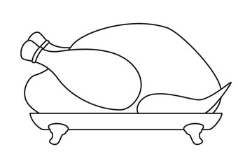 Line art black and white roast turkey
