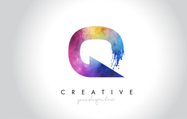Q Paintbrush Letter Design with Watercolor Brush Stroke and Modern Vibrant Colors