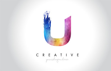 U Paintbrush Letter Design with Watercolor Brush Stroke and Modern Vibrant Colors © twindesigner