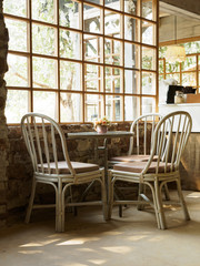 Round table and chairs in cafe