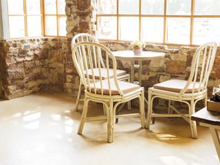 Round table and chairs in cafe