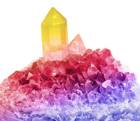 large rainbow crystals druse on white