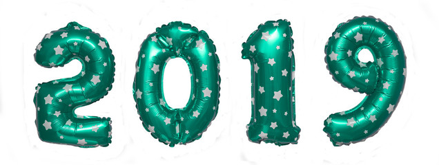 christmas green balloons 2019 new year isolated on white