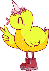 Happy hippie yellow duck