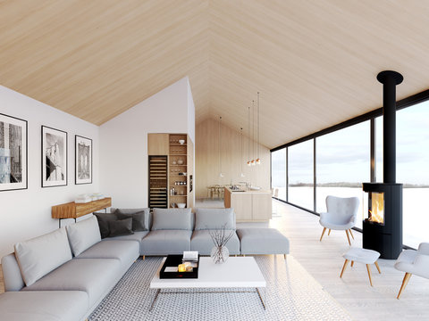Fototapeta new modern scandinavian loft apartment. 3d rendering