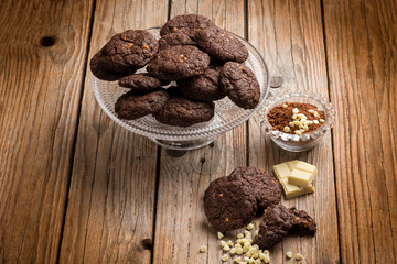 homemade chocolate cookies with cocoa and white chocolate