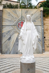 Blessed Virgin Mary statue at Greek Orthodox Church of the Annunciation, also known as the Church of St. Gabriel. Nazareth, Israel.
