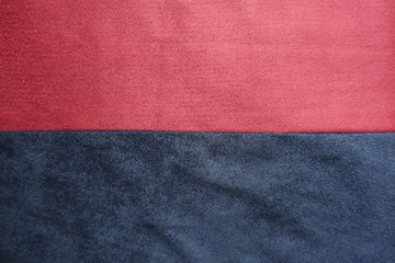 Suede in dark blue and red sewn together (horizontal)