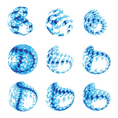 Abstract vector 3d shape or sphere illustration with doodles