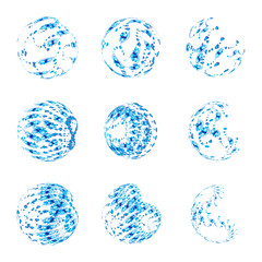 Abstract vector 3d shape or sphere illustration with doodles