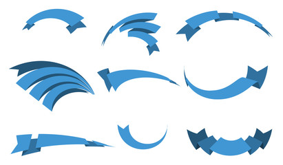 Obraz premium Set of blue ribbon banners for promotion. Collection of retro scrolls elements for design. Vector illustration.