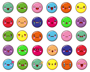 Abstract funny flat style emoji emoticon set colors icon illustration