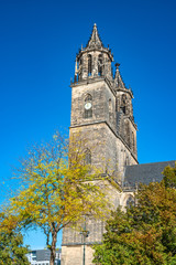 Fototapeta na wymiar Magnificent colorful Cathedral of Magdeburg in Autumn, Germany,